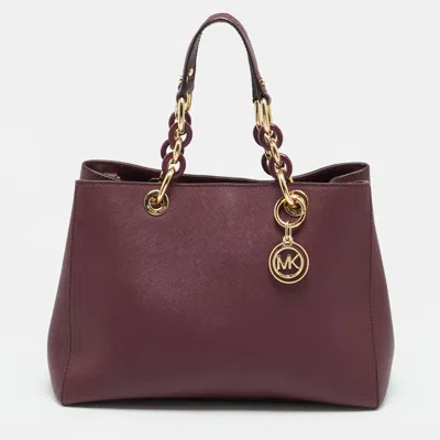 Pre-owned Michael Michael Kors Cynthia Medium Burgundy Leather Tote
