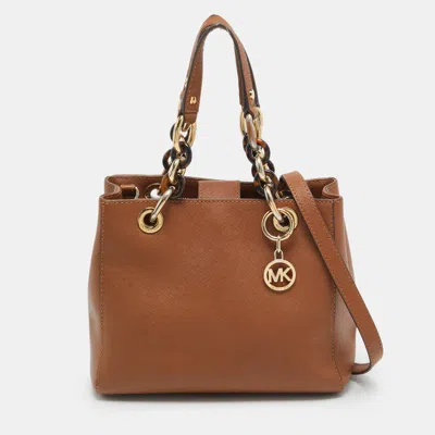 Pre-owned Michael Michael Kors Cynthia Small Brown Saffiano Leather Tote