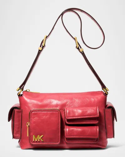 Michael Michael Kors Dakota Medium Pocket Leather Shoulder Bag In Red