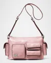 Shop Michael Michael Kors Dakota Medium Pocket Leather Shoulder Bag In Smokey Ros