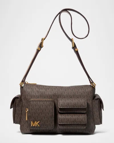 Michael Michael Kors Dakota Medium Pocket Monogram Shoulder Bag In Brn/acorn