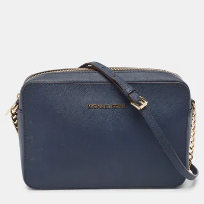 Pre-owned Michael Michael Kors Dark Blue Leather Jet Set Camera Crossbody Bag