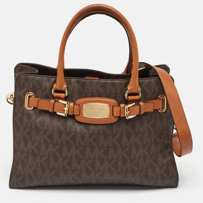 Pre-owned Michael Michael Kors Dark Brown Signature Coated Canvas Large East West Hamilton Tote