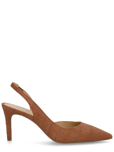 Michael Michael Kors Alina Flex Slingback Heeled Leather Pumps In Brown
