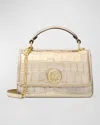 Michael Michael Kors Delancey Croc-embossed Metallic Leather Crossbody Bag In Pale Gold