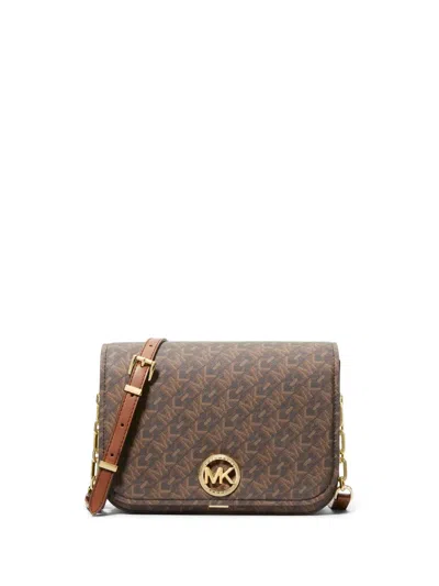 Michael Michael Kors Delancey Logo-plaque Crossbody Bag In Brown