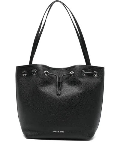 Michael Michael Kors Drawstring Leather Tote Bag In Black