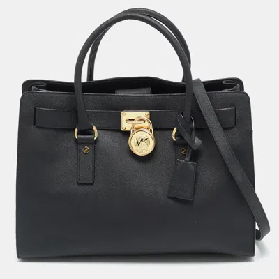 Pre-owned Michael Michael Kors East West Hamilton Large Black Leather Tote