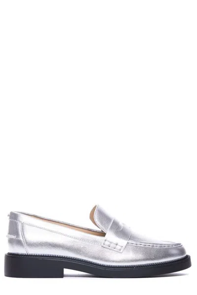 Michael Michael Kors Eden Metallic-leather Loafers In Silver