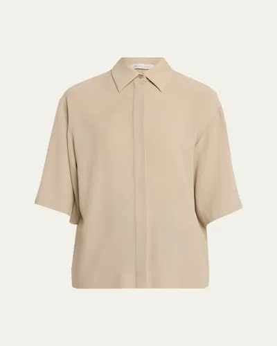 Michael Michael Kors Elbow-sleeve Fluid Wool Shirt In Neutral