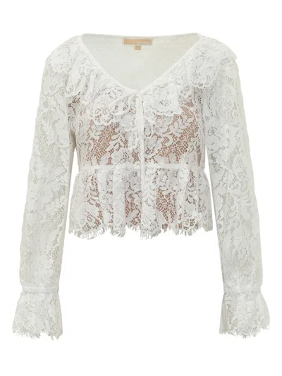 Michael Michael Kors Elegant Long Sleeve Pizzo Top In White