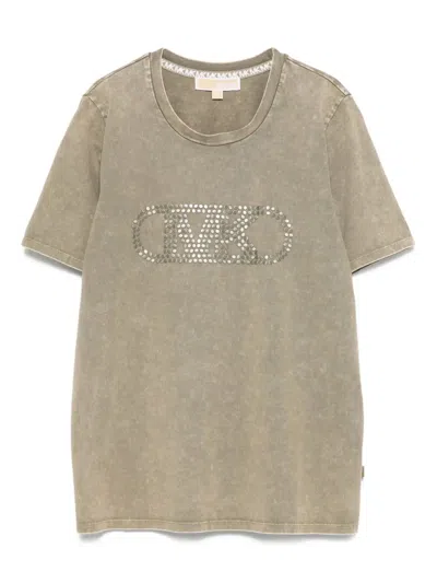 Michael Michael Kors Embellished-logo T-shirt In Nude