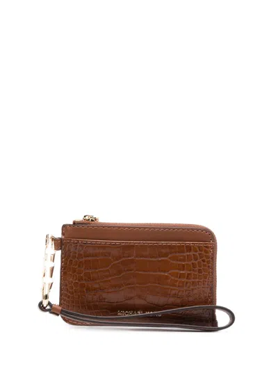 Michael Michael Kors Embossed-crocodile Leather Cardholder In Brown