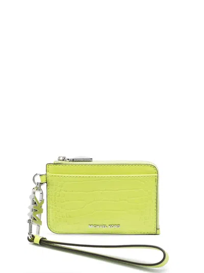 Michael Michael Kors Embossed-crocodile Leather Cardholder In Green