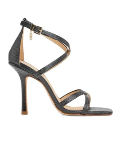 Michael Michael Kors Embossed Crossover Strap Sandals In Black