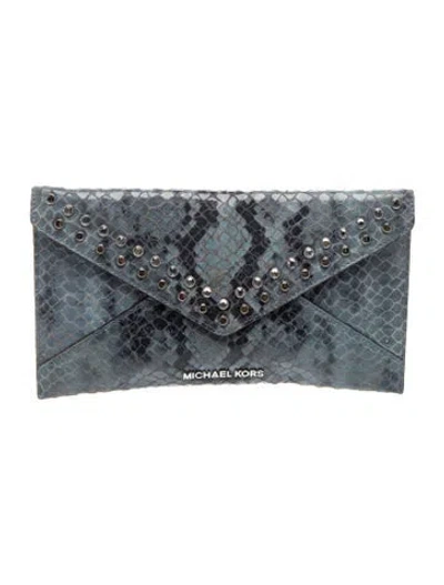 Pre-owned Michael Michael Kors Embossed Leather Clutch In Blue