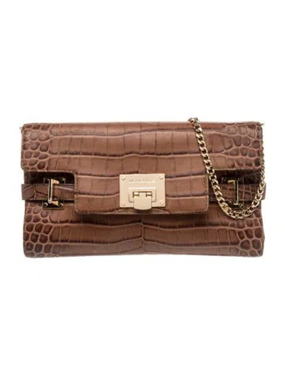 Pre-owned Michael Michael Kors Embossed Leather Clutch In Brown