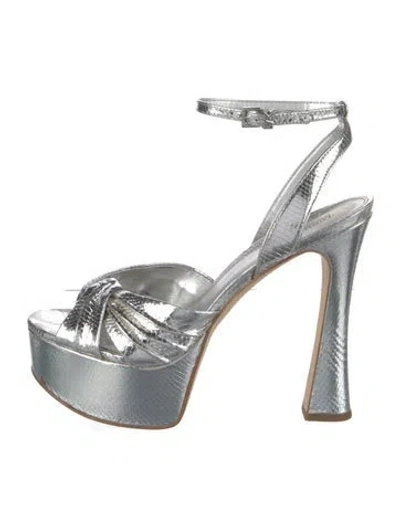 Pre-owned Michael Michael Kors Embossed Leather Pleated Accents Sandals