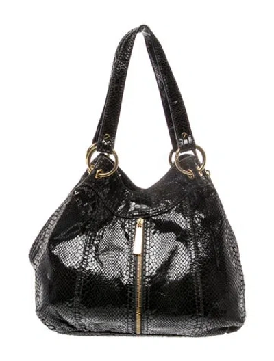 Pre-owned Michael Michael Kors Embossed Leather Shoulder Bag In Black