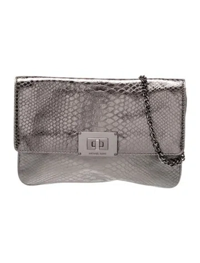 Pre-owned Michael Michael Kors Embossed Leather Shoulder Bag In Gray