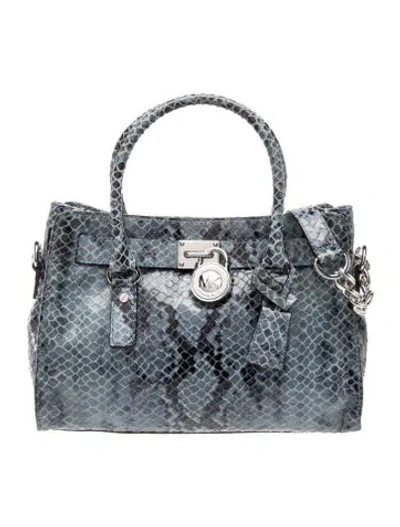 Pre-owned Michael Michael Kors Embossed Leather Top Handle Bag In Blue