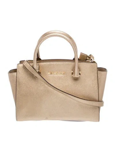 Pre-owned Michael Michael Kors Embossed Leather Top Handle Bag In Brown