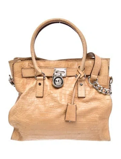 Pre-owned Michael Michael Kors Embossed Leather Top Handle Bag In Neutral