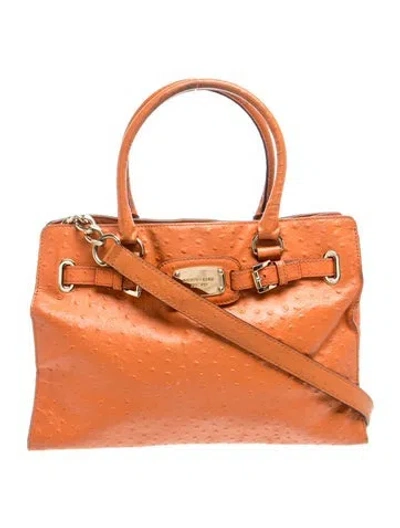 Pre-owned Michael Michael Kors Embossed Leather Top Handle Bag In Orange