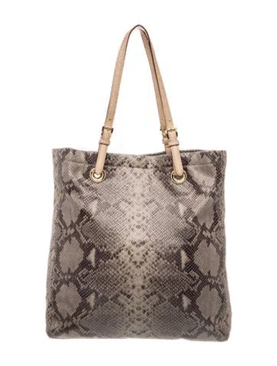 Pre-owned Michael Michael Kors Embossed Leather Tote In Gray