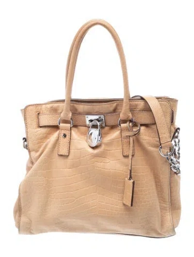 Pre-owned Michael Michael Kors Embossed Leather Tote In Neutrals