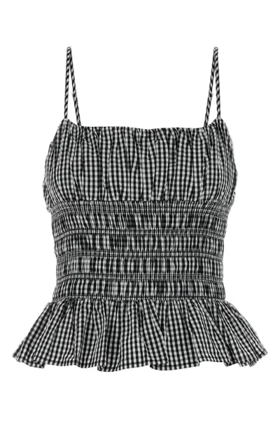 Michael Michael Kors Gingham-pattern Smocked Top In Black