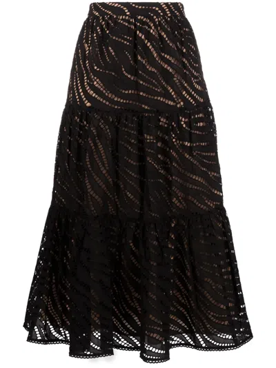 Michael Michael Kors Cotton Tiered Eyelet Midi Skirt In Black