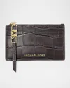 Michael Michael Kors Empire Croc-embossed Leather Card Holder In Brown