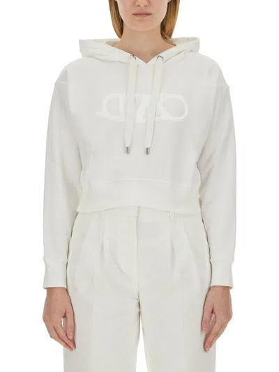 Michael Michael Kors Empire Logo Drawstring Cropped Hoodie In White