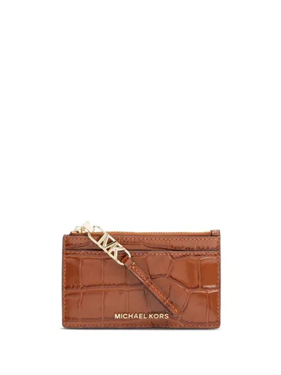 Michael Michael Kors Empire Small Zipped Card Case In Brown