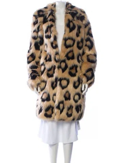 Pre-owned Michael Michael Kors Faux Fur Animal Print Faux Fur Coat In Brown