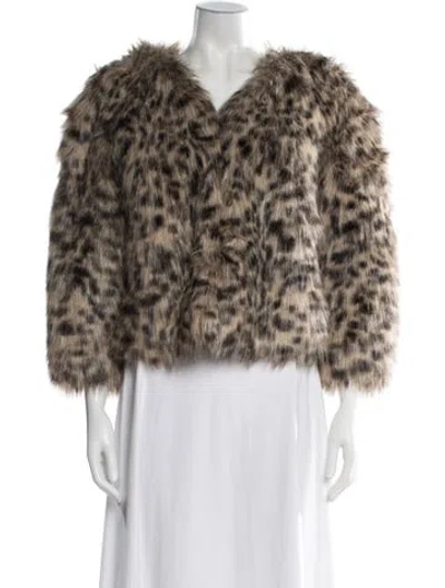 Pre-owned Michael Michael Kors Faux Fur Animal Print Faux Fur Jacket In Brown