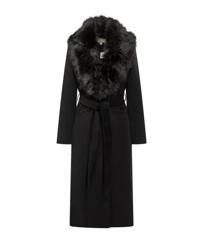 Michael Michael Kors Faux-fur Belted Coat In Black