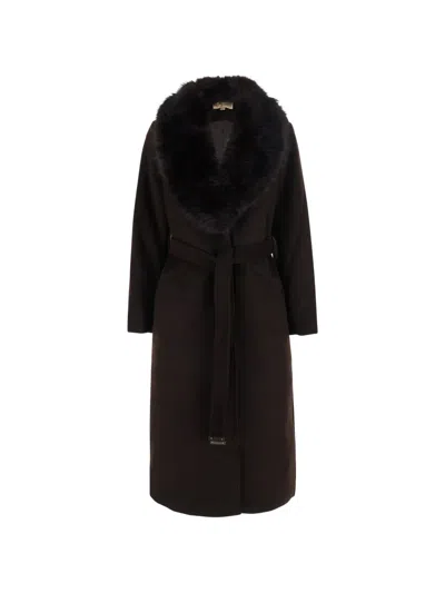 Michael Michael Kors Faux Fur Trim Wool Blend Coat In Brown