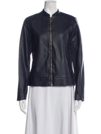 Pre-owned Michael Michael Kors Faux Leather Biker Jacket In Blue