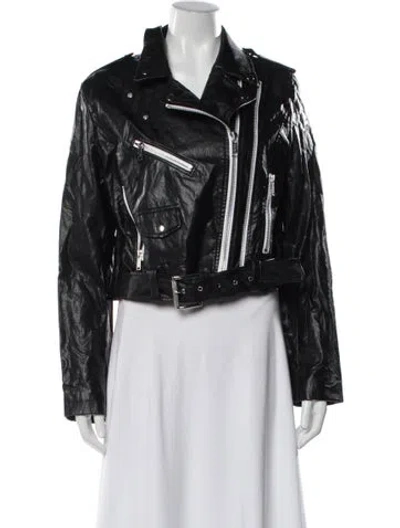 Pre-owned Michael Michael Kors Faux Leather Biker Jacket W/ Tags In Blue