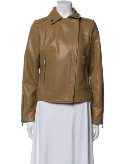 Pre-owned Michael Michael Kors Faux Leather Biker Jacket W/ Tags In Brown