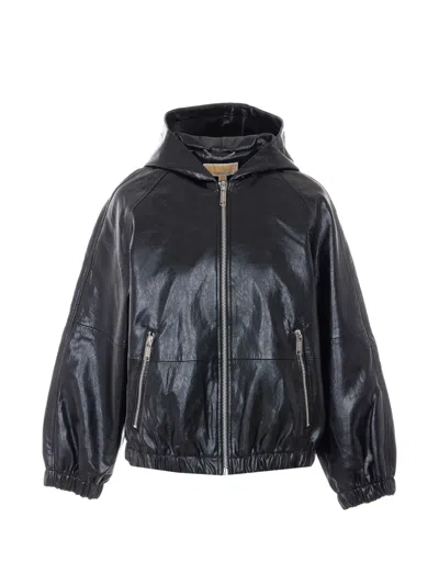 Michael Michael Kors Faux-leather Hooded Jacket In Black