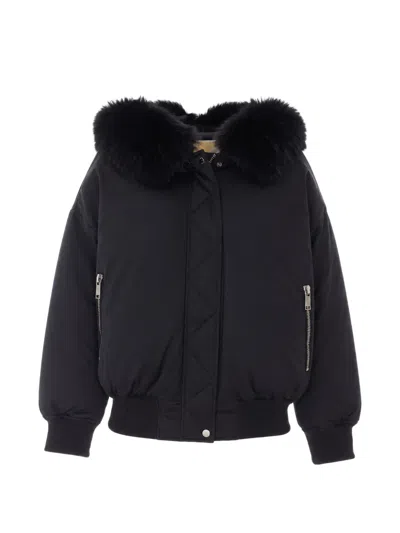 Michael Michael Kors Faux-fur Trim Bomber Jacket In Black
