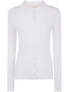 Michael Michael Kors Fitted Ribed Long Sleeves Button Up In 白色