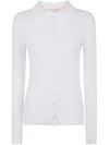 Michael Michael Kors Fitted Ribed Long Sleeves Button Up In Optic White