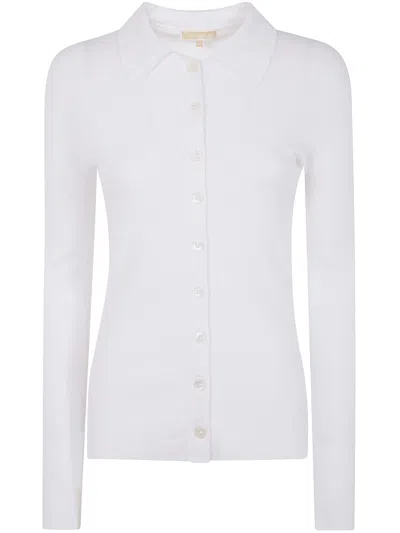 Michael Michael Kors Fitted Ribed Long Sleeves Button Up In White