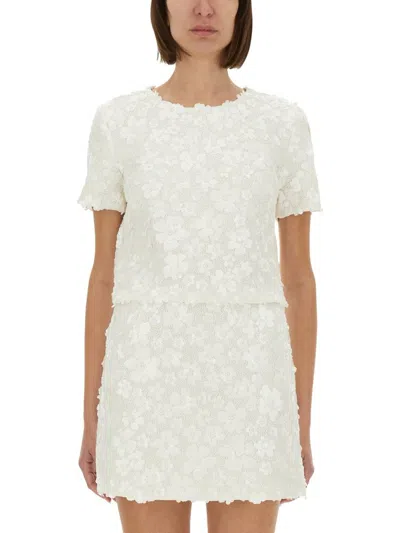 Michael Michael Kors Top With Floral Appliqués In White