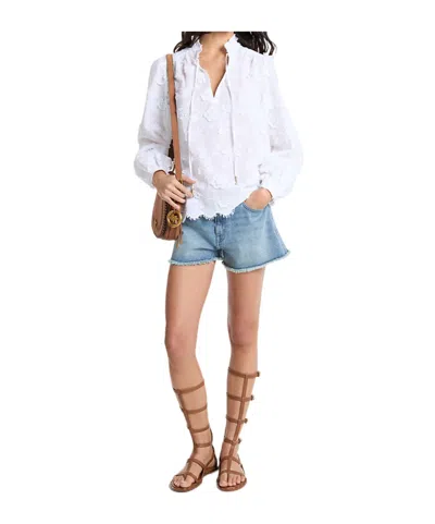 Michael Michael Kors Floral Embroidered Cotton Voile Blouse In White