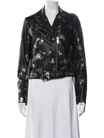 Pre-owned Michael Michael Kors Floral Print Biker Jacket In Black